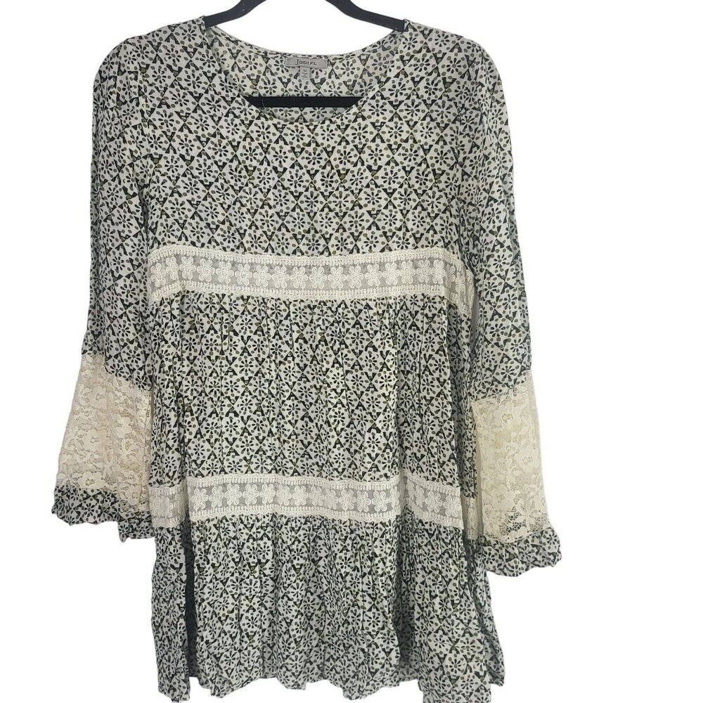 Jodifl Cottage Core Tunic Top M Womens Pullover Multicolor Lace Detail Coquette